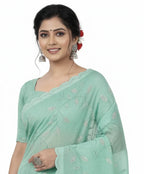 Apsara Silk Premium Saree in Sap Green with Gold Leaf Motifs & Scalloped Border – Elegant Traditional Wear