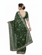 Jwalamukhi Silk Premium Saree in Green with Gold Zari Border & Floral Design – Elegant Traditional Wear