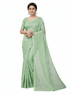 Apsara Silk Premium Saree in Mint Green with Gold Leaf Motifs & Scalloped Border – Elegant Traditional Wear