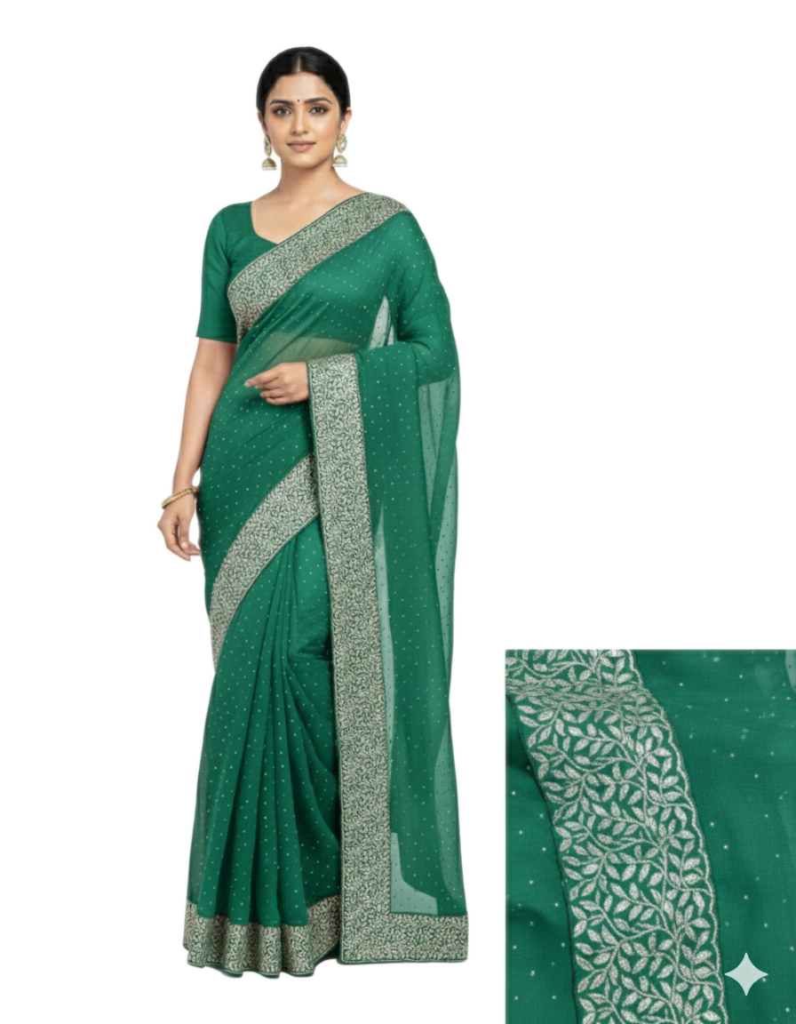 Shub Vivah Silk Premium Saree in Sea Green with Silver Embroidery – Elegant Wedding Wear