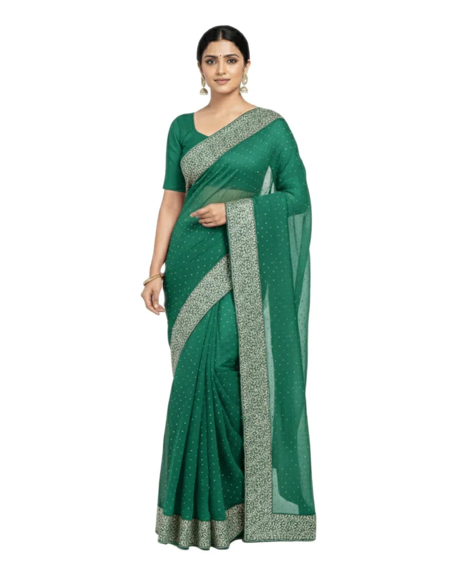Shub Vivah Silk Premium Saree in Sea Green with Silver Embroidery – Elegant Wedding Wear