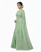 Apsara Silk Premium Saree in Mint Green with Gold Leaf Motifs & Scalloped Border – Elegant Traditional Wear