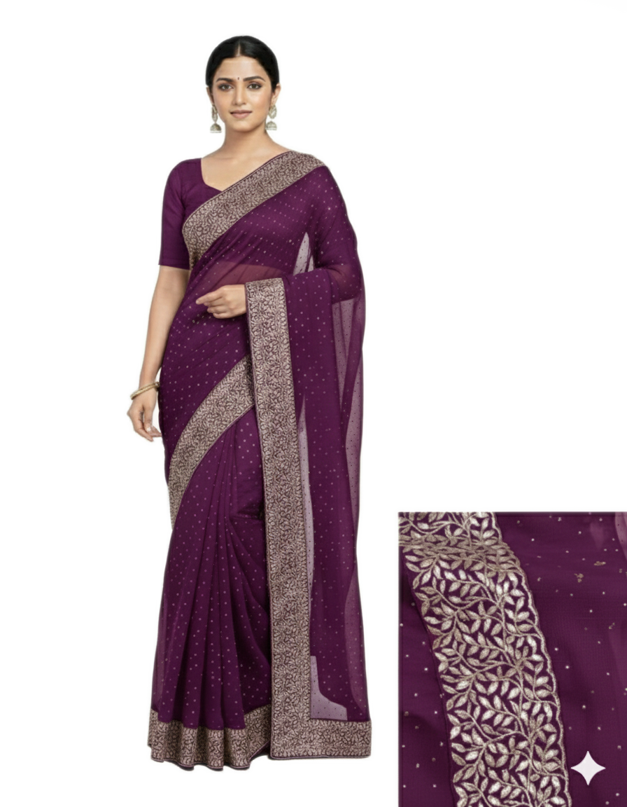 Shub Vivah Silk Premium Saree in Purple with Silver Embroidery – Elegant Wedding Wear