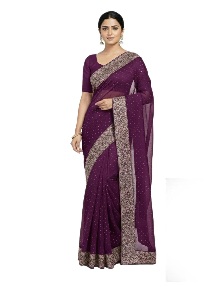 Shub Vivah Silk Premium Saree in Purple with Silver Embroidery – Elegant Wedding Wear