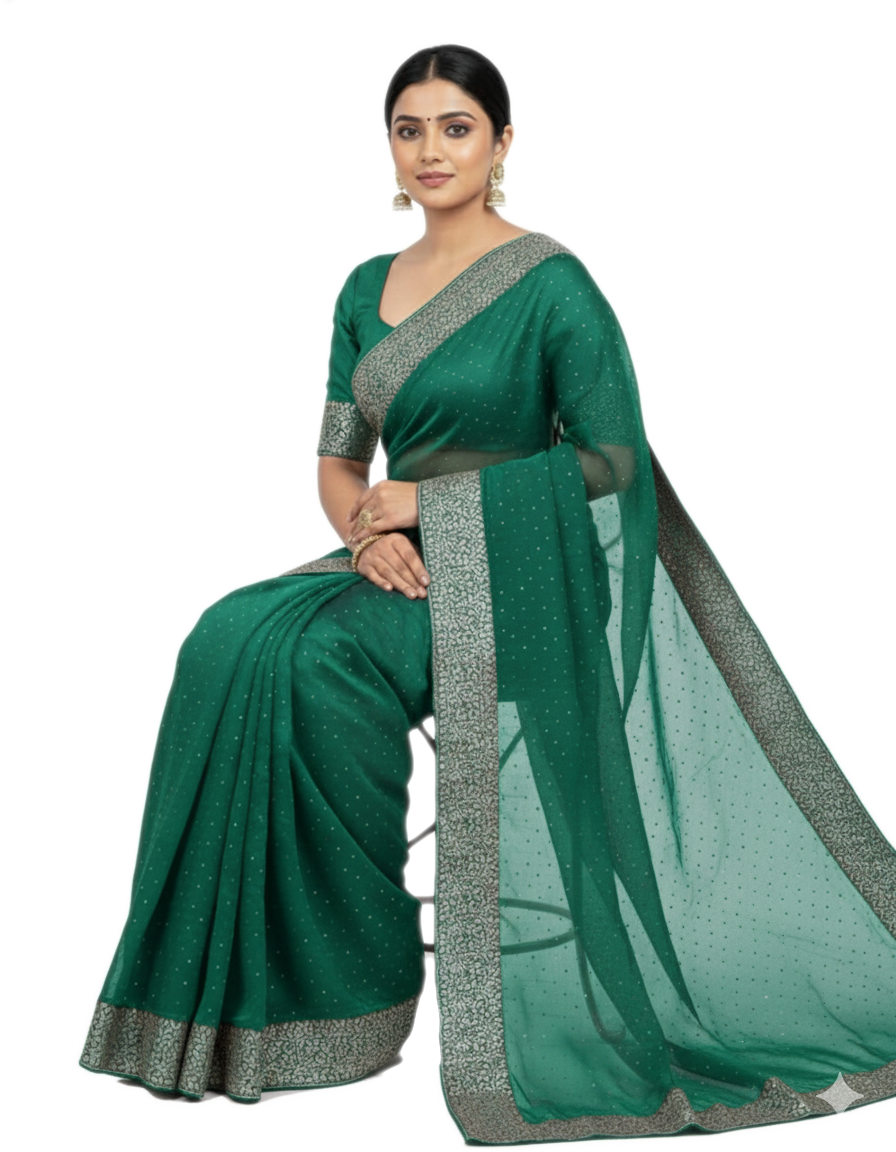 Shub Vivah Silk Premium Saree in Sea Green with Silver Embroidery – Elegant Wedding Wear