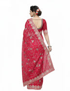 Jwalamukhi Silk Premium Saree in Pink with Gold Zari Border & Floral Design – Elegant Traditional Wear