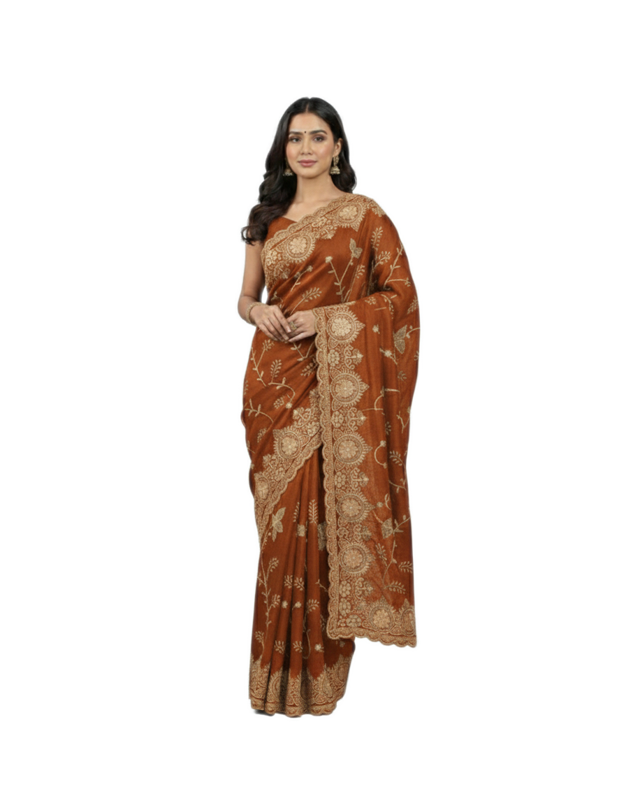 Jwalamukhi Silk Premium Saree in Yellow with Gold Zari Border & Floral Design – Elegant Traditional Wear