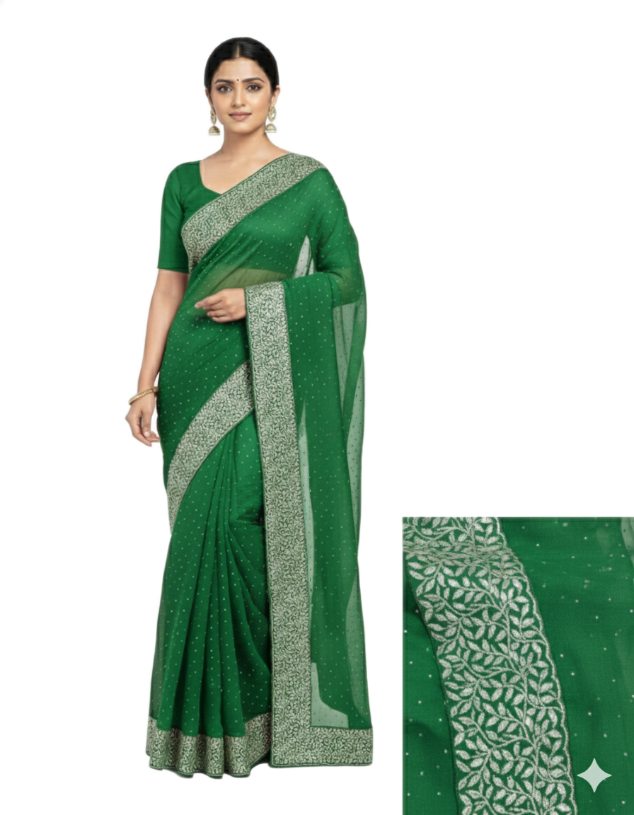 Shub Vivah Silk Premium Saree in Green with Silver Embroidery – Elegant Wedding Wear