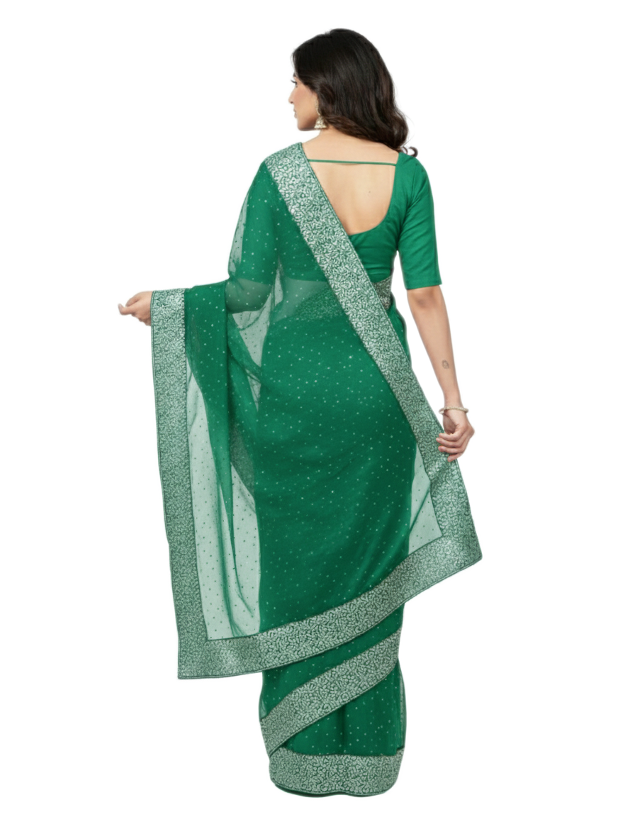 Shub Vivah Silk Premium Saree in Sea Green with Silver Embroidery – Elegant Wedding Wear