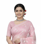 Apsara Silk Premium Saree in Light Pink with Gold Leaf Motifs & Scalloped Border – Elegant Traditional Wear