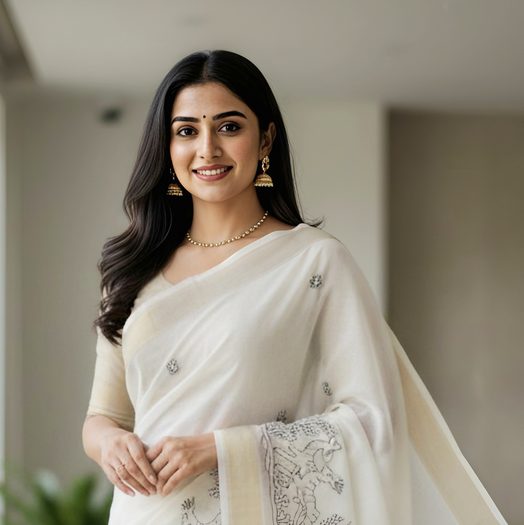 Hiramani Fancy Saree with Blouse | Elegant Ivory Ethnic Wear for Women