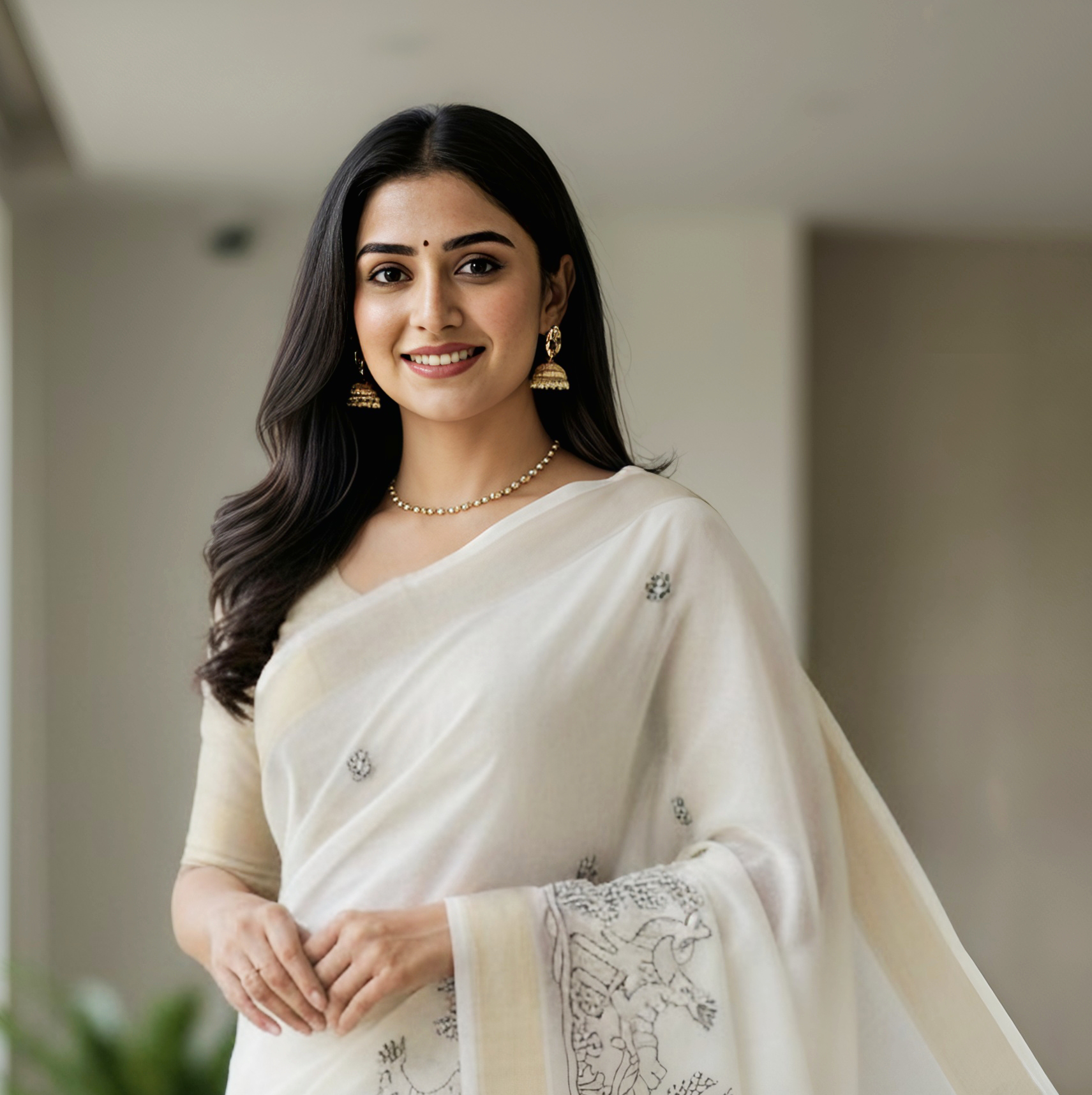 Hiramani Fancy Saree with Blouse | Elegant Ivory Ethnic Wear for Women