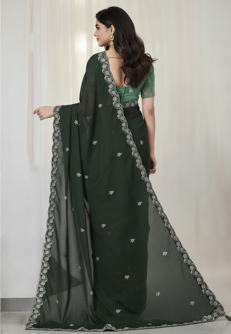 Princess Dark Green Fancy Party Wear Saree with Blouse – Party and Wedding Wear