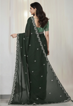 Princess Dark Green Fancy Party Wear Saree with Blouse – Party and Wedding Wear