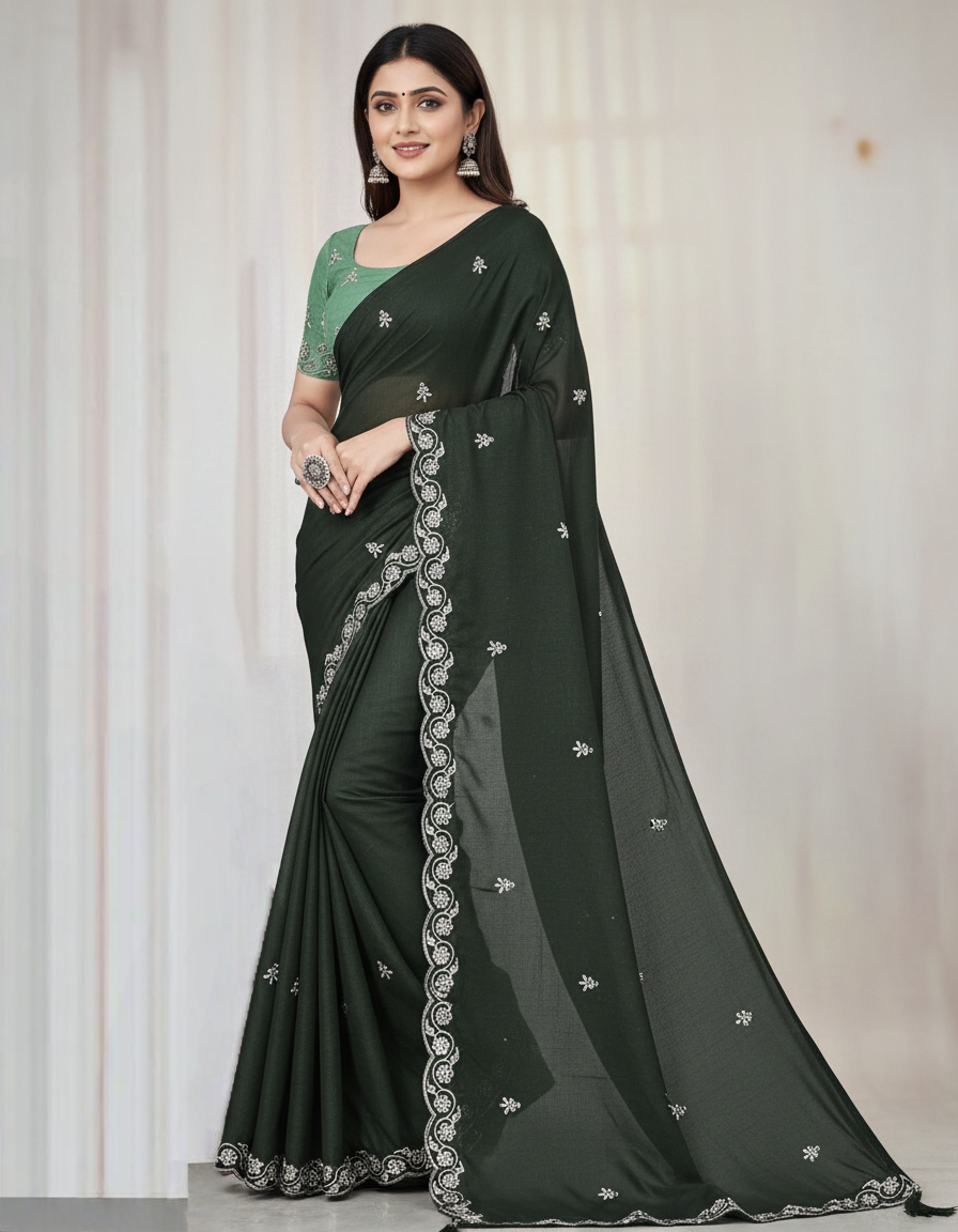 Princess Dark Green Fancy Party Wear Saree with Blouse – Party and Wedding Wear