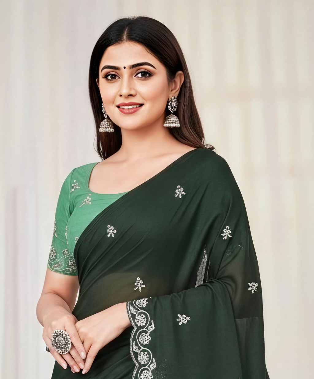 Princess Dark Green Fancy Party Wear Saree with Blouse – Party and Wedding Wear