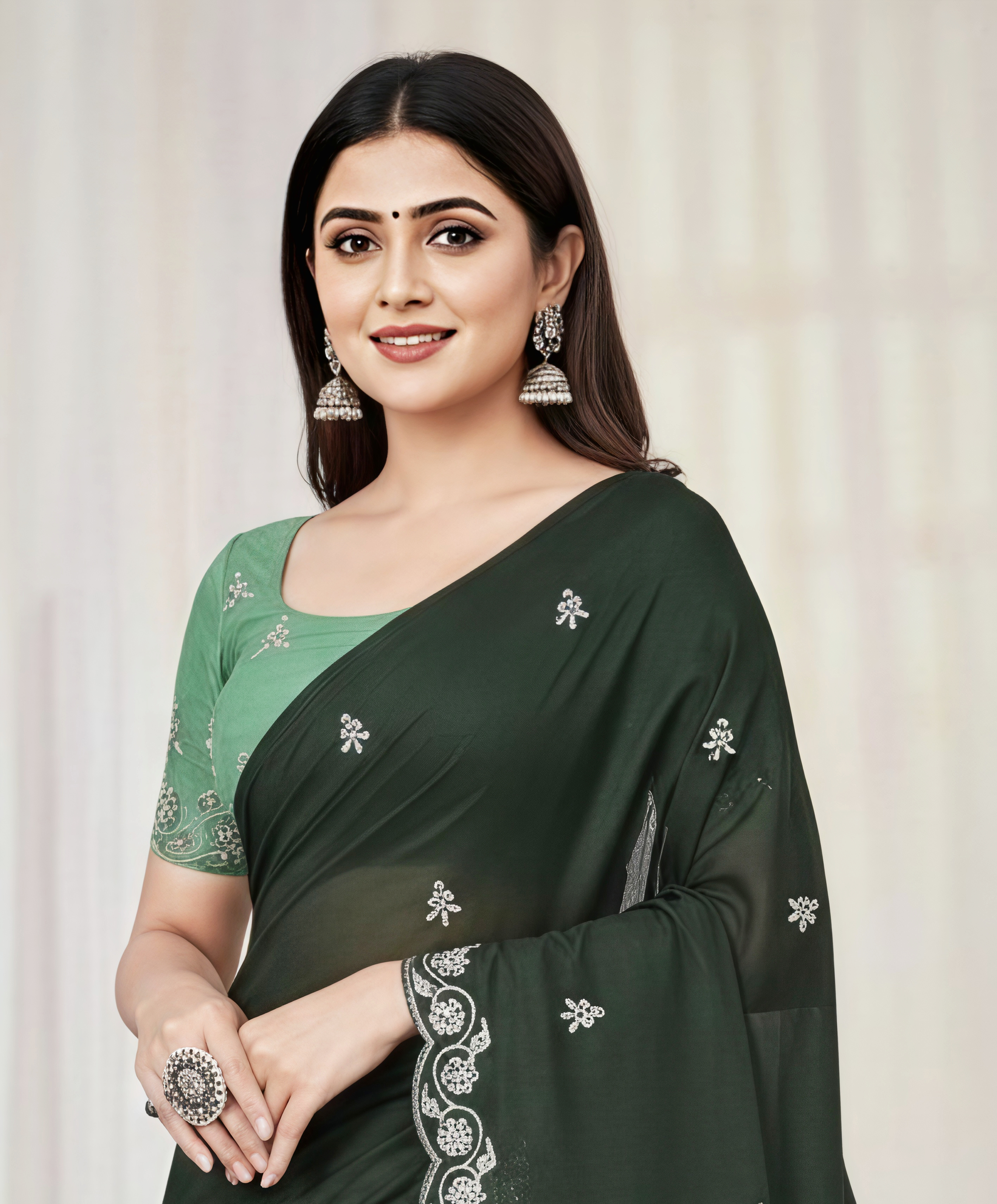 Princess Dark Green Fancy Party Wear Saree with Blouse – Party and Wedding Wear
