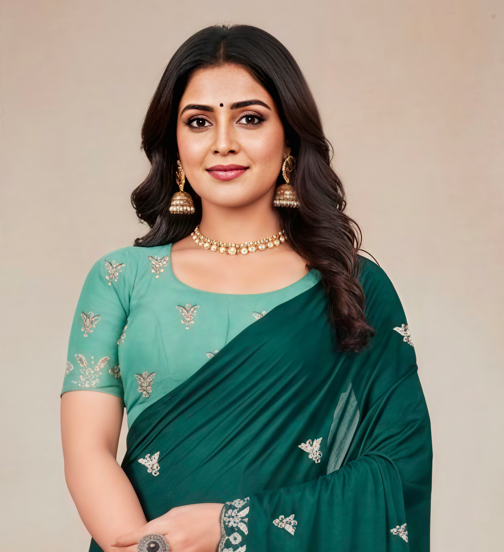 Princess Green Fancy Party Wear Saree with Blouse – Party and Wedding Wear