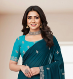 Princess Teal Fancy Party Wear Saree with Blouse – Party and Wedding Wear