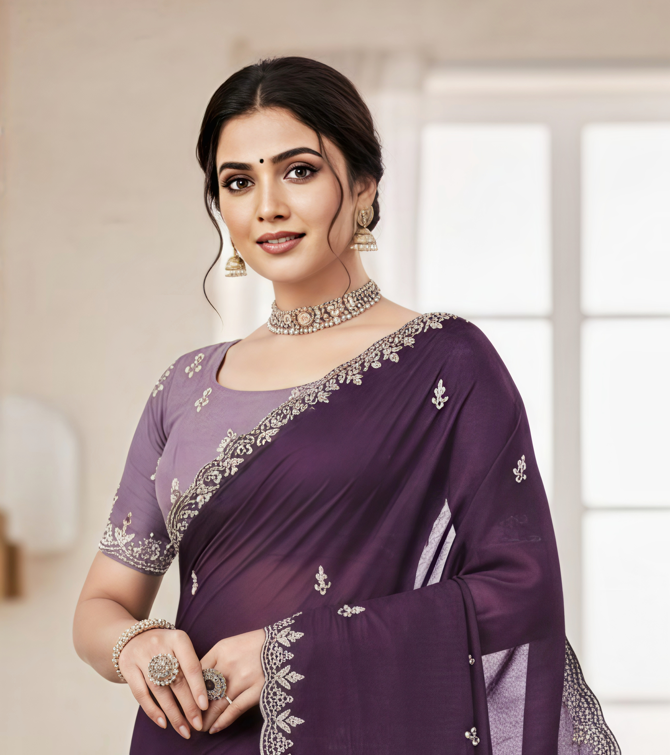 Princess Purple Fancy Party Wear Saree with Blouse – Party and Wedding Wear