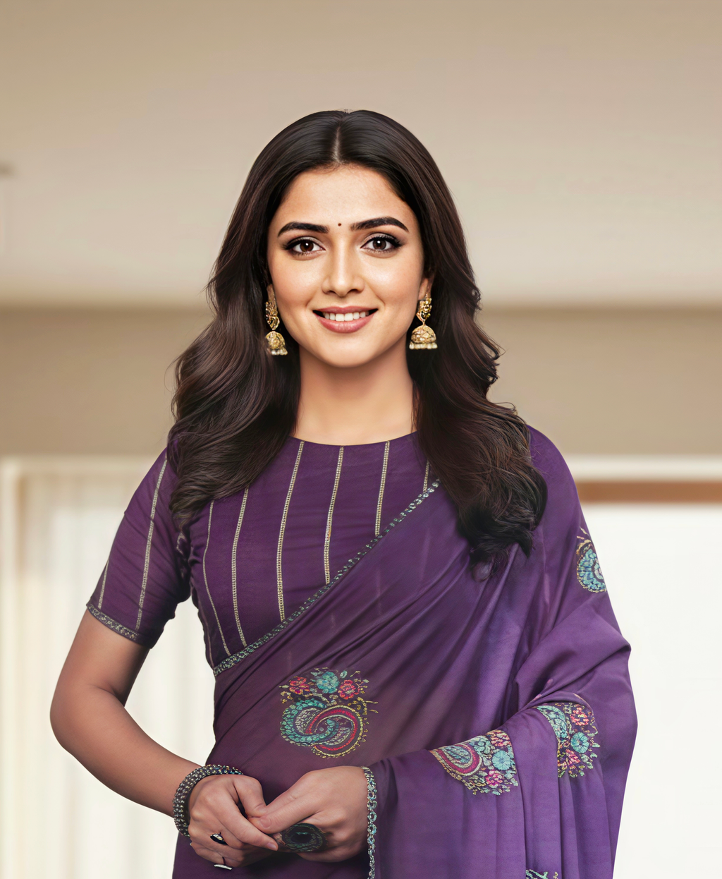 Sarika Purple Fancy Party Wear Saree with Blouse – Ethnic Glamour in Multicolor Embroidery