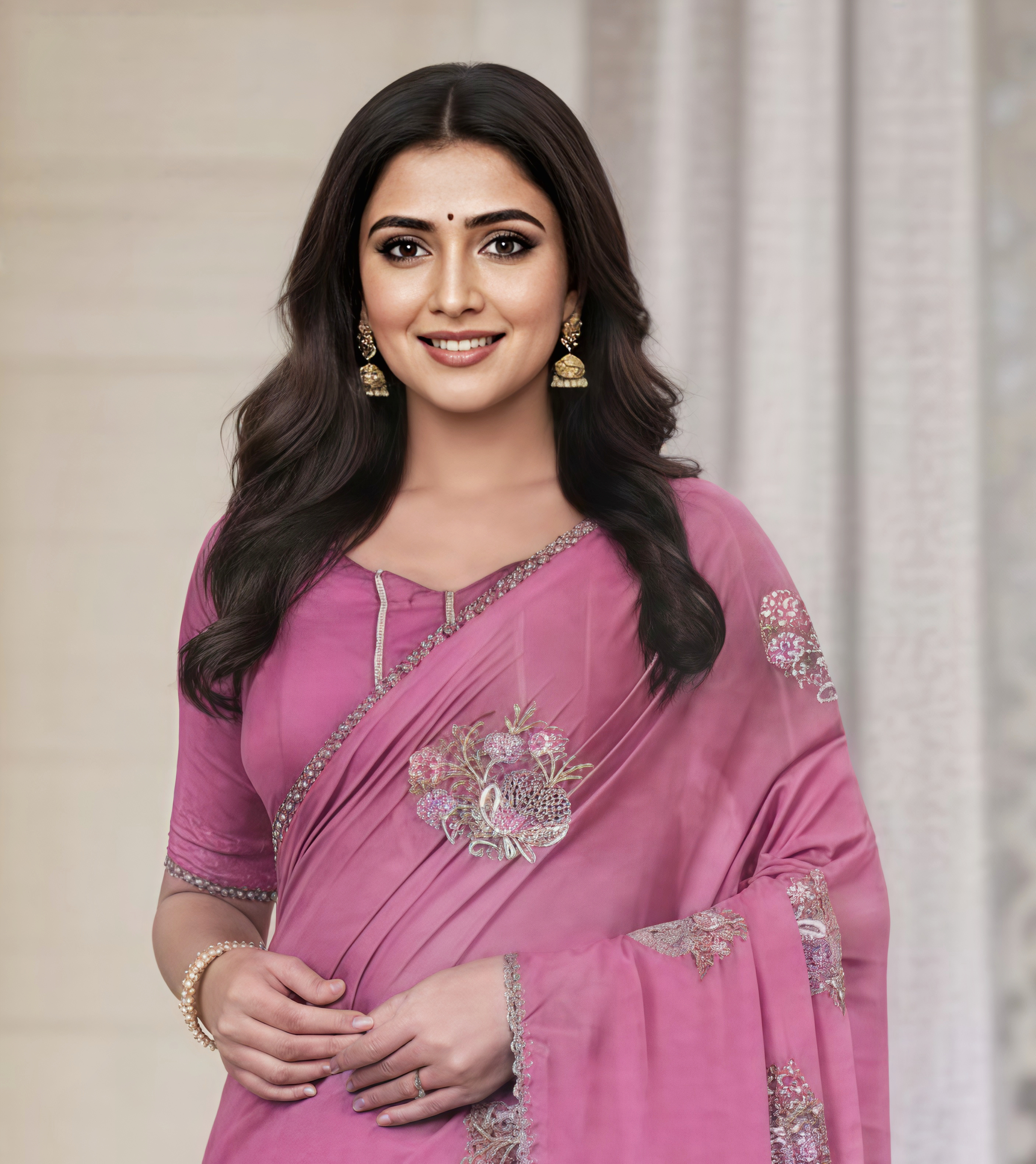 Sarika Pink Fancy Party Wear Saree with Blouse – Ethnic Glamour in Multicolor Embroidery