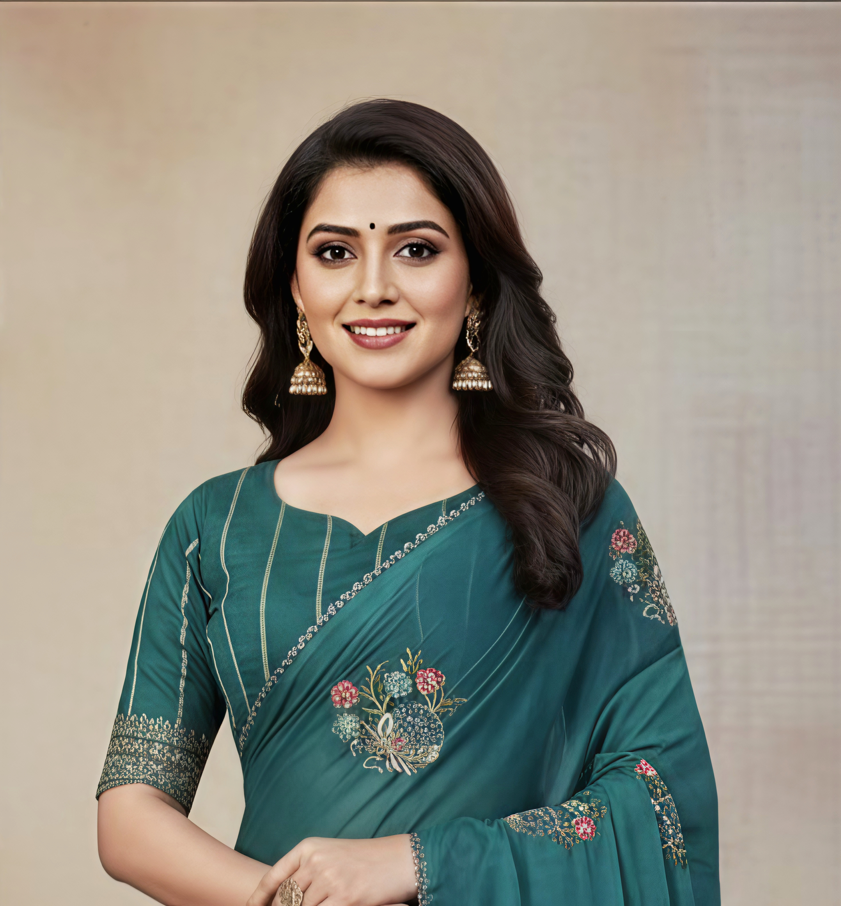 Sarika Mint Green Fancy Party Wear Saree with Blouse – Ethnic Glamour in Multicolor Embroidery