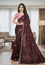 Princess Maroon Fancy Party Wear Saree with Blouse – Party and Wedding Wear