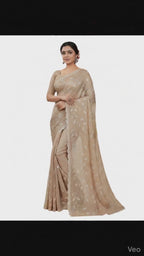 Apsara Silk Premium Saree in Brown with Gold Leaf Motifs & Scalloped Border – Elegant Traditional Wear