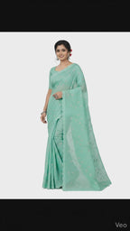 Apsara Silk Premium Saree in Sap Green with Gold Leaf Motifs & Scalloped Border – Elegant Traditional Wear