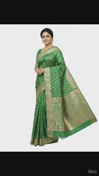 Gajanand Silk Premium Saree in Perot Green with Gold Zari Border & Floral Design – Elegant Traditional Wear