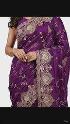 Jwalamukhi Silk Premium Saree in Purple with Gold Zari Border & Floral Design – Elegant Traditional Wear