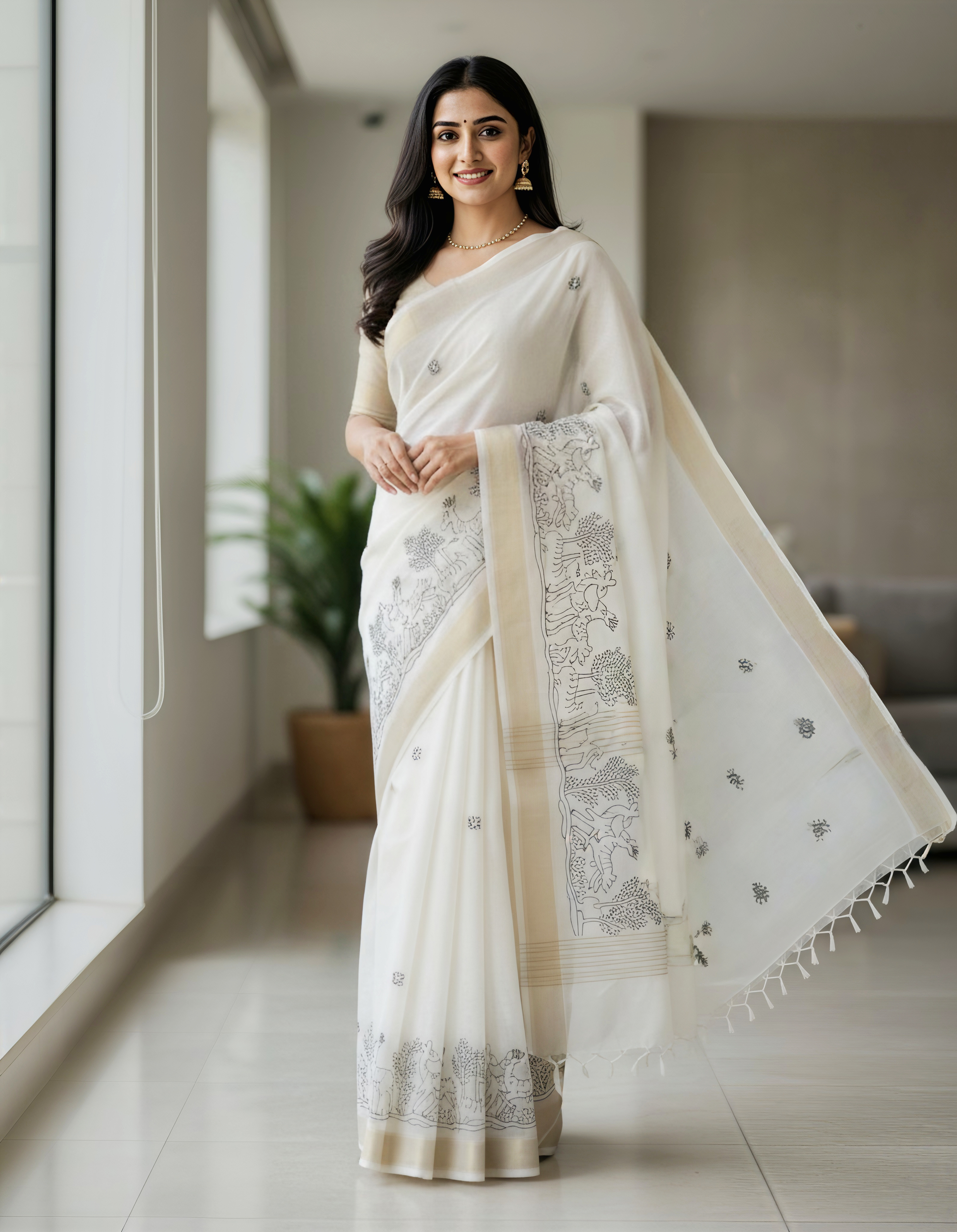 Hiramani Fancy Saree with Blouse | Elegant Ivory Ethnic Wear for Women