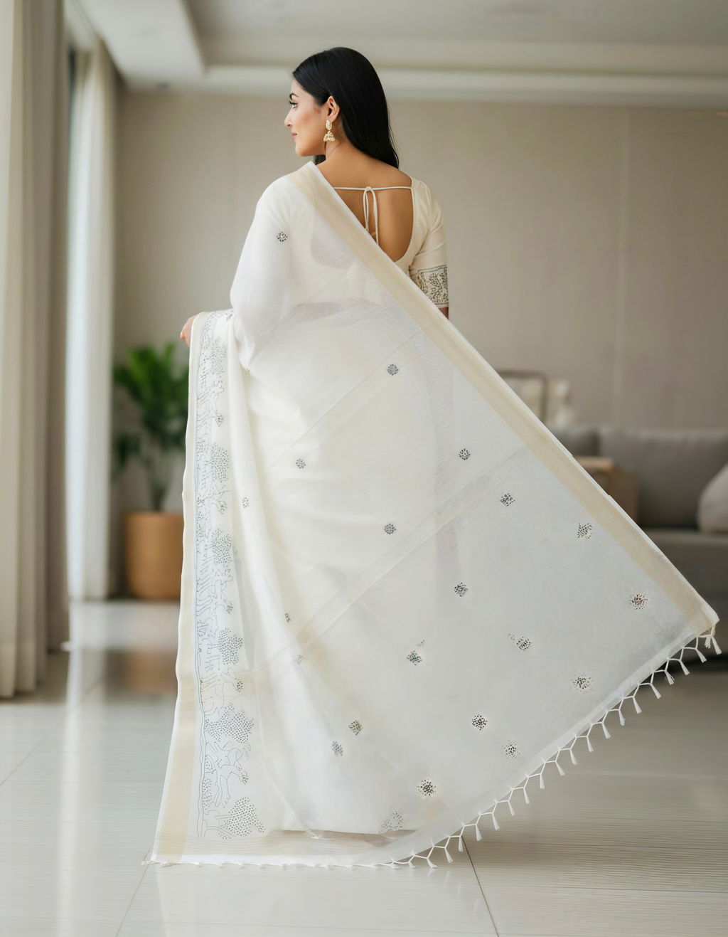 Hiramani Fancy Saree with Blouse | Elegant Ivory Ethnic Wear for Women