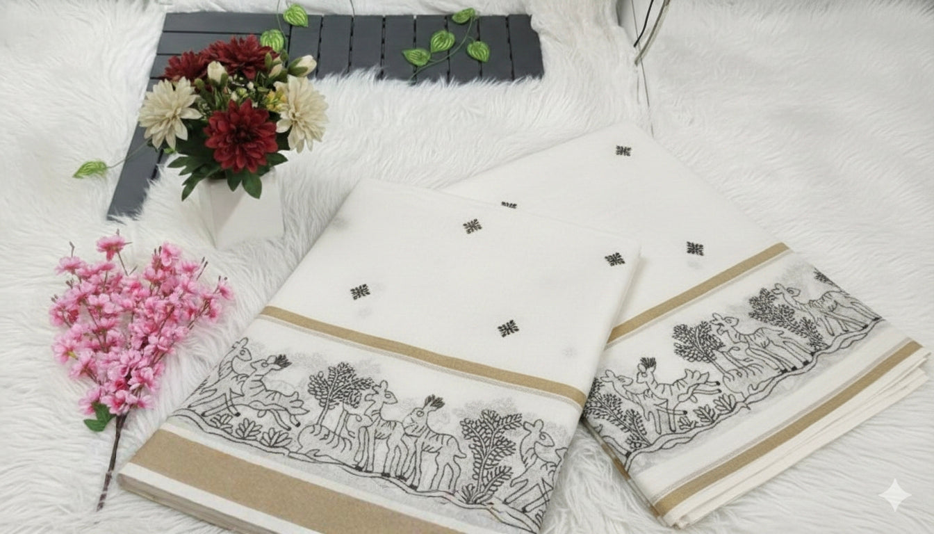 Hiramani Fancy Saree with Blouse | Elegant Ivory Ethnic Wear for Women